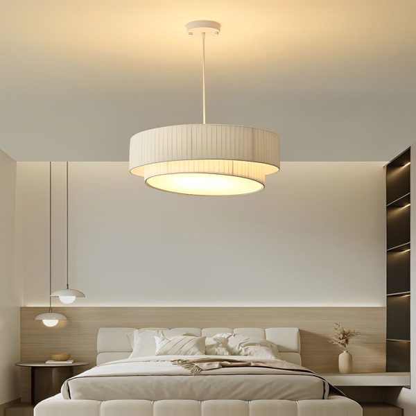 Double Layer Drum Pleated Fabric White Creative Nordic Chandelier Light - Image 3