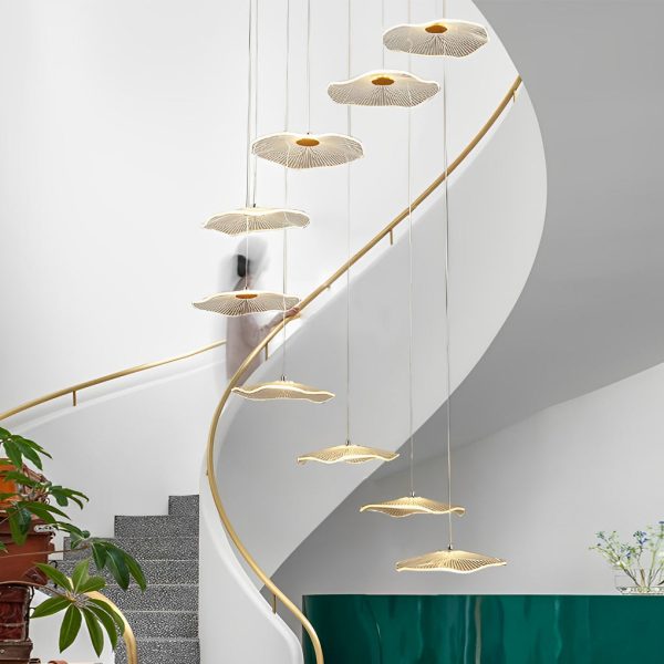 Small Acrylic Lotus Leaves LED Creative Modern Staircase Chandelier - Image 2
