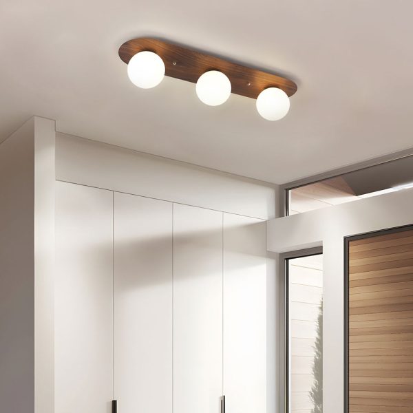 Flush Mounted Walnut Board Ceiling Light with 2/3/4 Milky White Glass Globes - Image 3