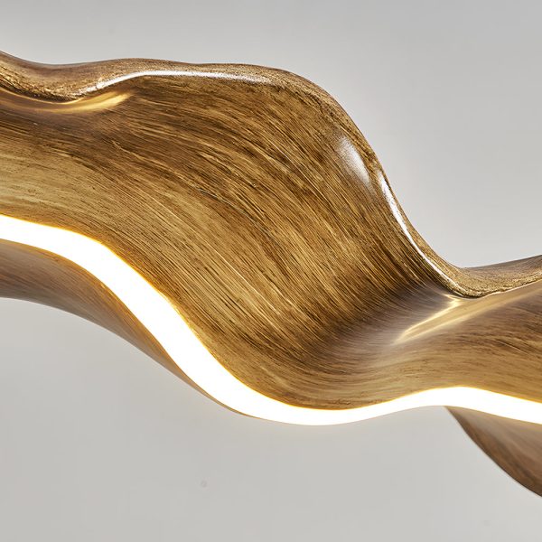 Elegant Japanese Retro Silicone Wave Wood Grain LED Pendant Light - Image 5