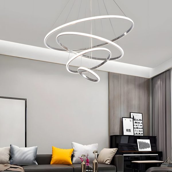 Contemporary Hanging 3/4-Light Tiered Ring Chandelier - Chrome - Image 3