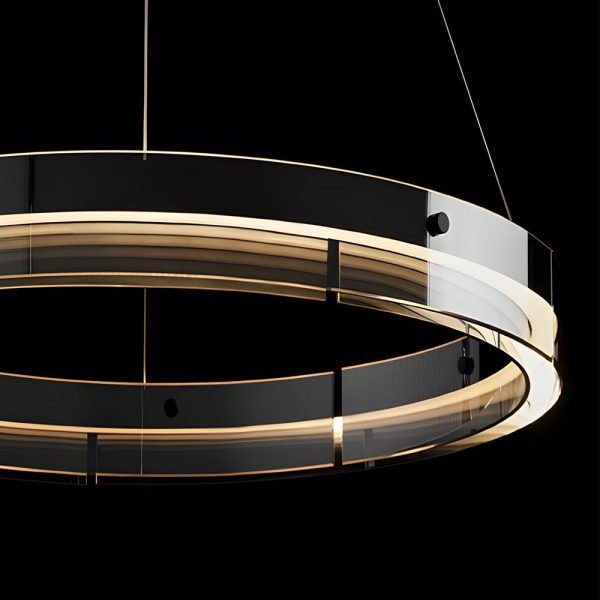Black Glass Dimmable LED Ring Pendant Chandelier - Image 6