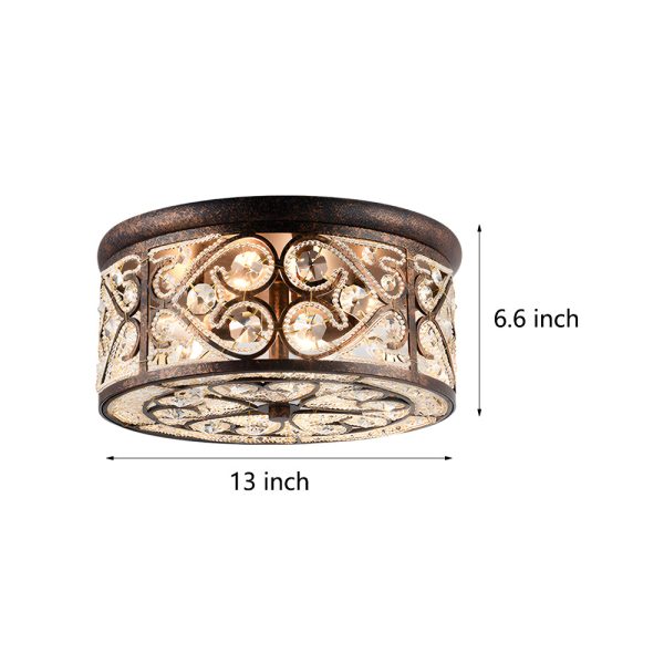 American 13 in. Drum Bronze Crystal Flush Mount Ceiling Lights - Image 7