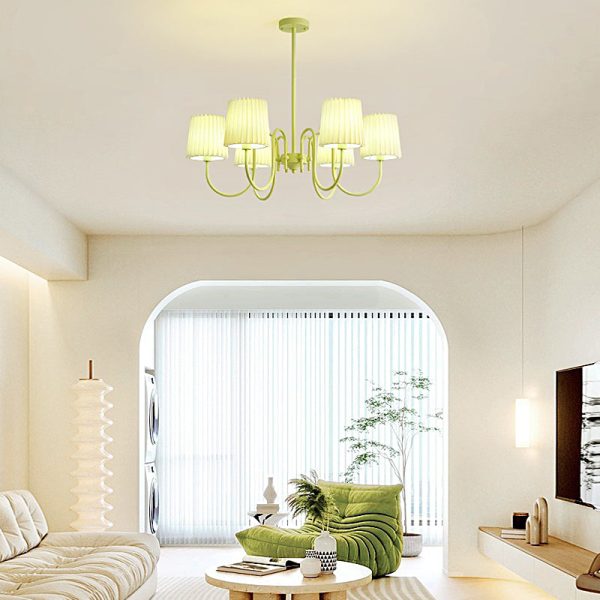 Pleated Fabric Retro Pastoral Green French Style Chandelier Hanging Lights - Image 4