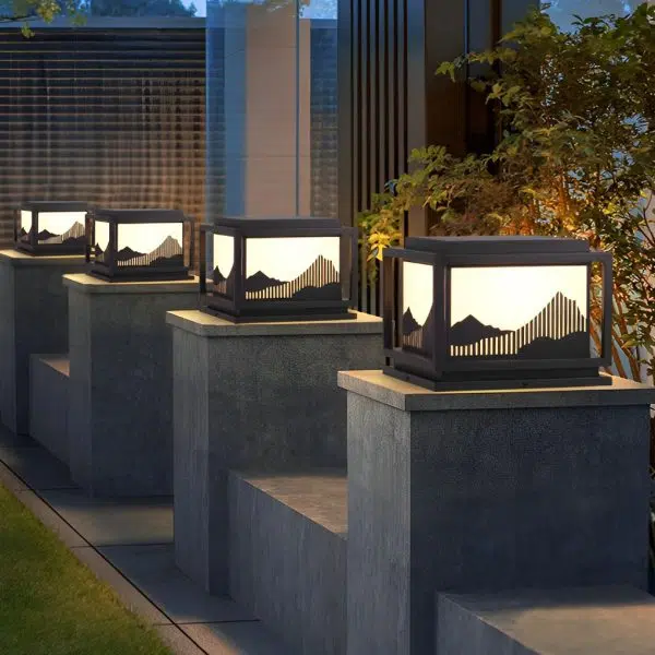 Square Waterproof Mountain Scenery Traditional Solar Post Caps Lights - Image 2