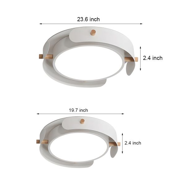 Round Nordic White Metallic Wood Drum Flush Mount Ceiling Light - Image 6