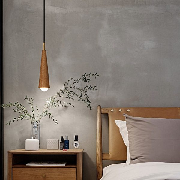 Wood Cone Three Step Dimming Copper LED Modern Pendant Lights Hanging Lamp - Image 3