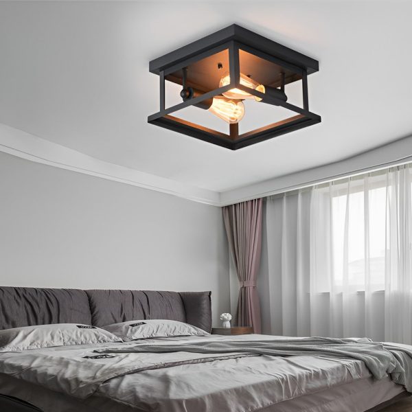 Square Iron Retro Industrial Ceiling Lights Flush Mount Lighting - Image 2