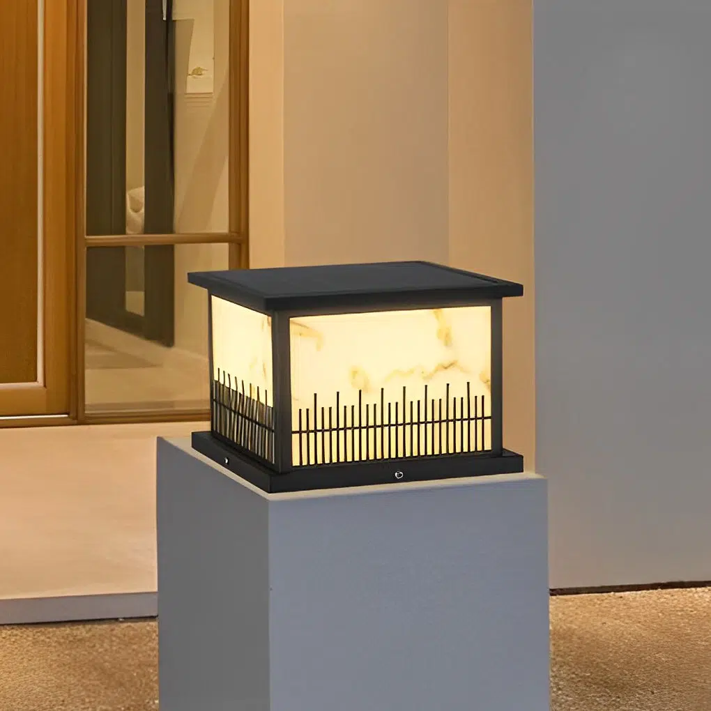 7-a7c28be9-99a6-4a7f-8167-2a4b3398a47a.jpg Square Waterproof 3 Step Dimming Black Retro Solar Fence Post Lights - Image 1