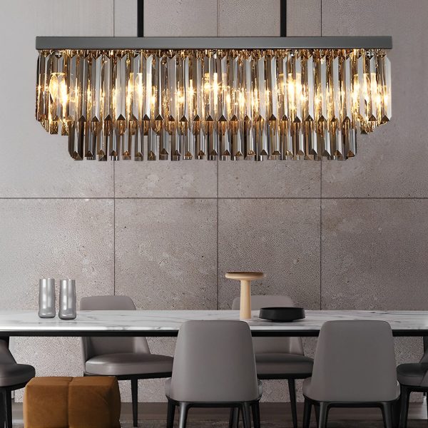 Rectangular Crystal LED 3 Step Dimming Smoke Gray Modern Chandelier - Image 4