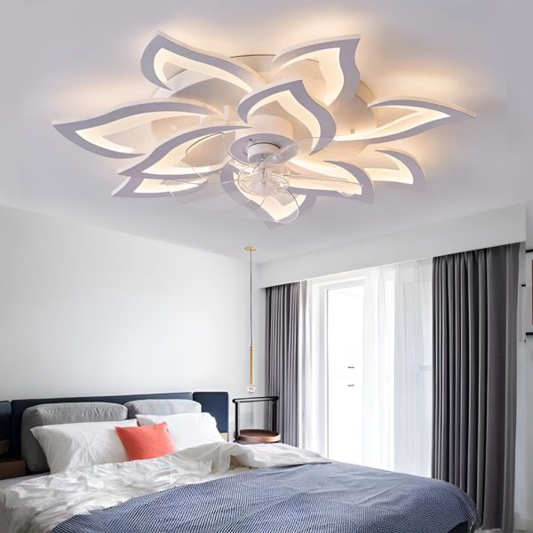 Creative Flower Shaped Three Step Dimming LED Nordic Ceiling Fan Lights - Image 5