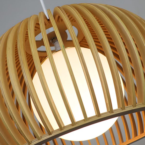 Hemispherical Wood Birdcage Glass Ball Shade Creative Modern Chandelier - Image 6