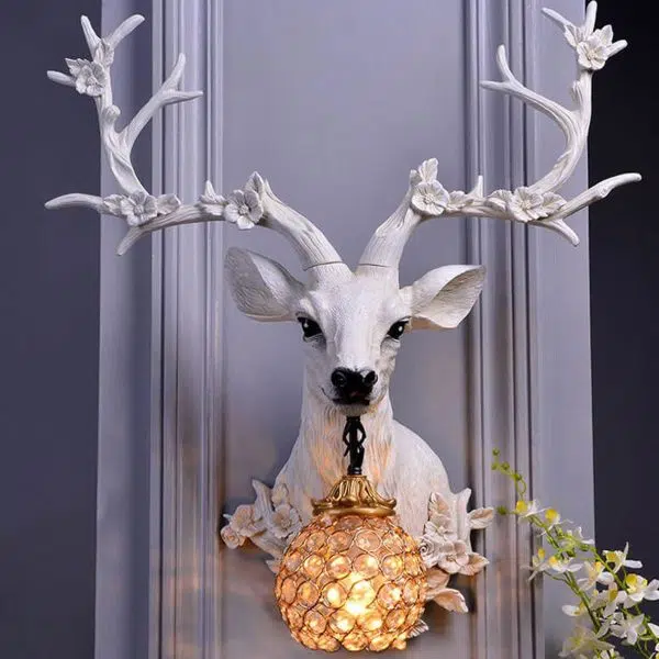 Retro Creative Fortune Deer Head Resin 1-Light Wall Sconce Lamp - Image 9