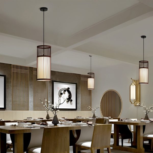 Creative Minimalist Bamboo Hand Woven LED Retro Modern Pendant Lights - Image 4