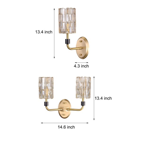 Luxury Copper Armed Crystal Wall Light Modern 1/2-Light Sconce - Image 6