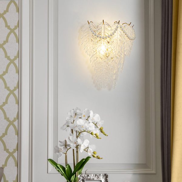 Glass Leaves Feathers Luxury Three Step Dimming French Style Wall Lamp - Image 2