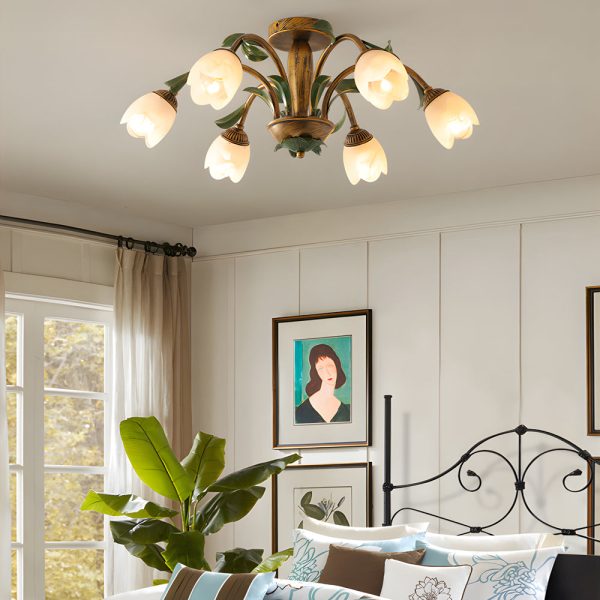 Pastoral Creative Flowers 3 Step Dimming American Style Ceiling Light Fixture - Image 2