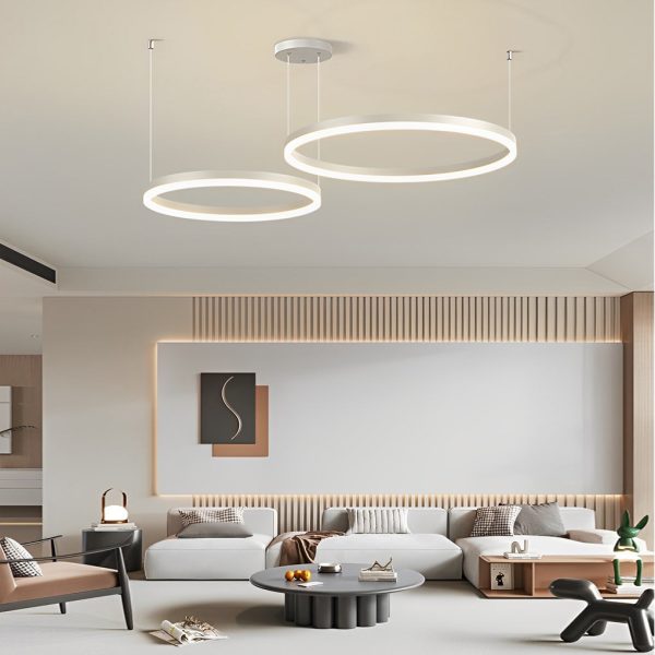 Circular Rings Creative LED 3 Step Dimming White Modern Chandelier Light - Image 2