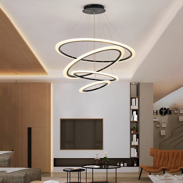 4-ring Geometric LED Modern Chandelier Pendant Light Hanging Lamp Island Lights - Image 4