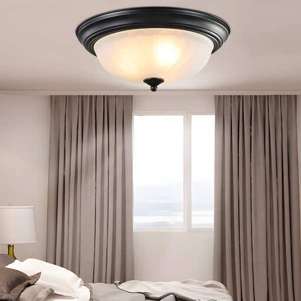 Round Glass Shade Iron Simple American Style Bedroom Ceiling Light Fixture - Image 4