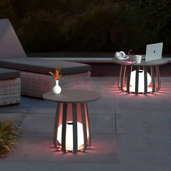 Round Waterproof RGB Iron Small Coffee Table Solar Light Outdoor Lanterns - Image 4