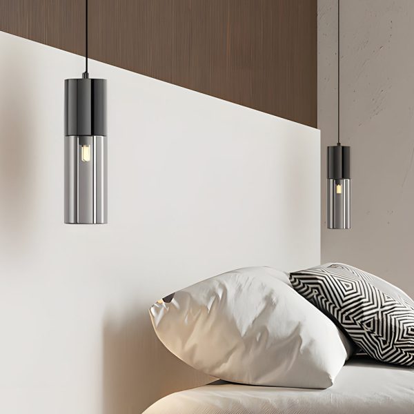 Small Cylinder Mirror Metal Smoke Gray Glass 3 Step Dimming Pendant Lights - Image 3