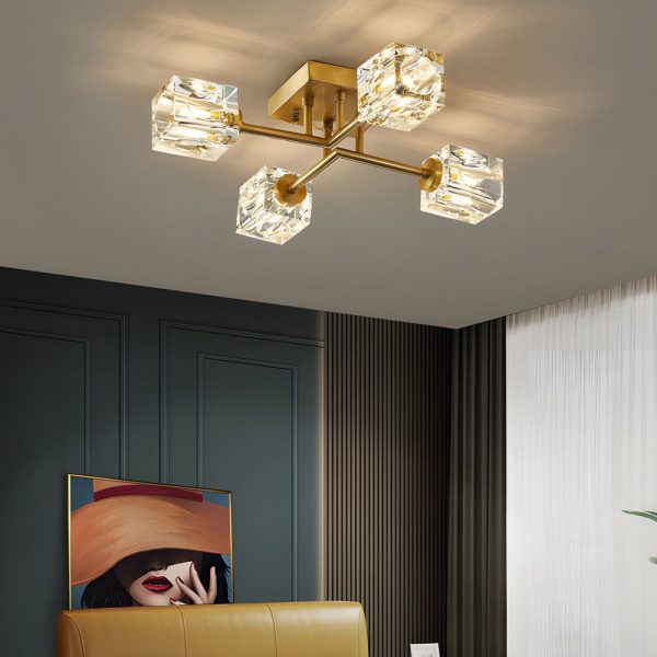 Modern Copper Crystal Cube Semi-Flush Mount Light Fixture, 4/6/8-Light - Image 2