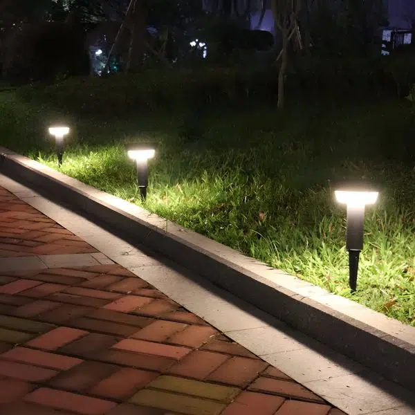 Modern Black Round LED Solar Outdoor Path Light with Stake - Garden Bollard Light - Image 3