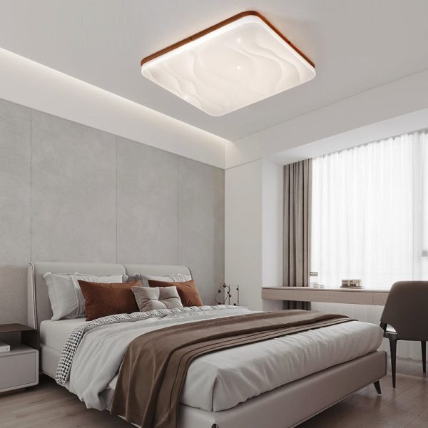 Round Square Wood Three Step Dimming Modern LED Ceiling Lights Fixture - Image 2