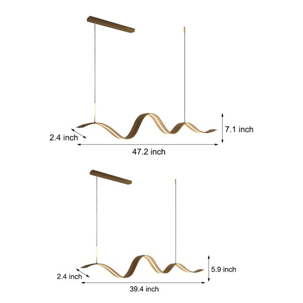 1-Light Linear LED Brass Elegant Flow Wave Pendant Light for Kitchen Island - Image 6