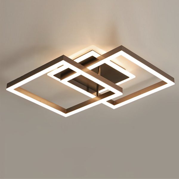 Square Overlapping LED Aluminum Brown Modern Ceiling Light Fixture - Image 6