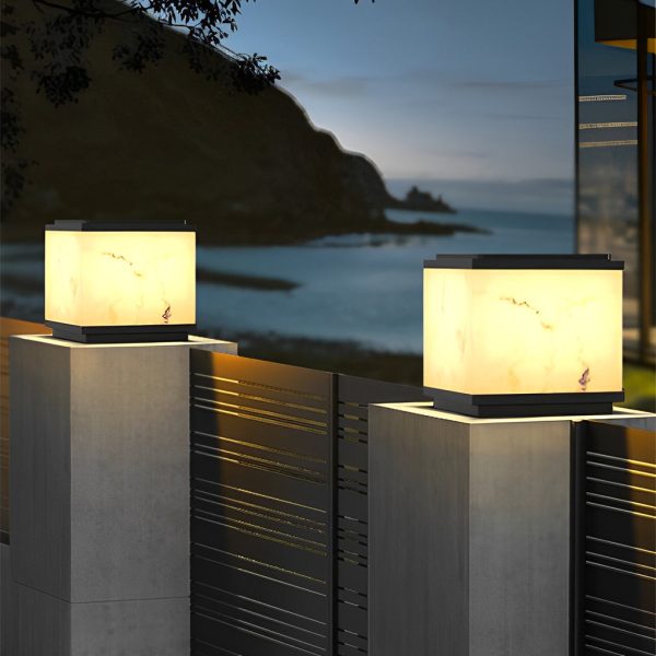 Square Marbled LED Waterproof Modern Solar Powered Fence Post Lights - Image 2