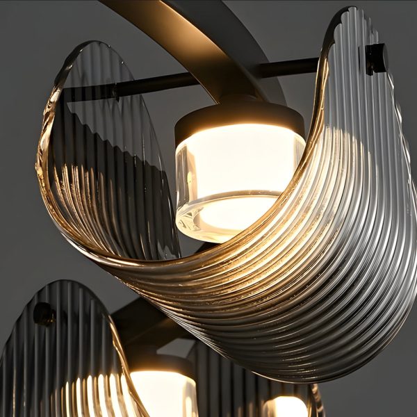 Round 6/8/10 Lights Curved Striped Glass LED Dimmable Nordic Chandelier - Image 4