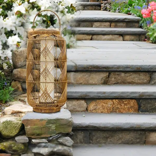 Rattan Waterproof LED Retro European Style Portable Solar Floor Lamp - Image 6