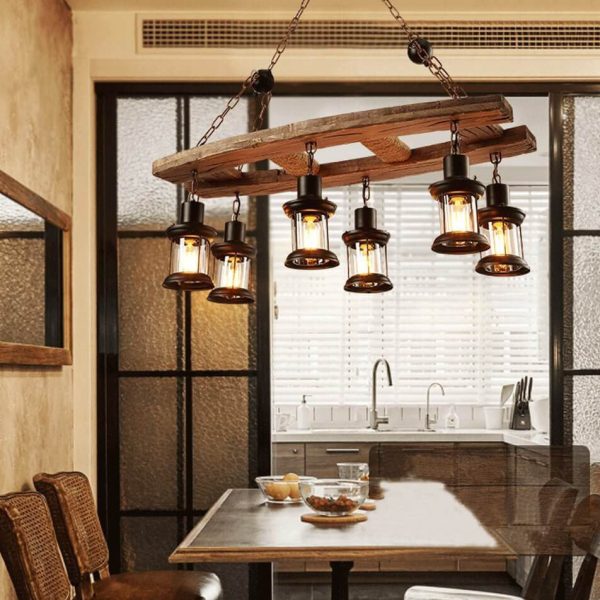 Retro Wooden 6-Light Lantern Chandeliers - Image 2