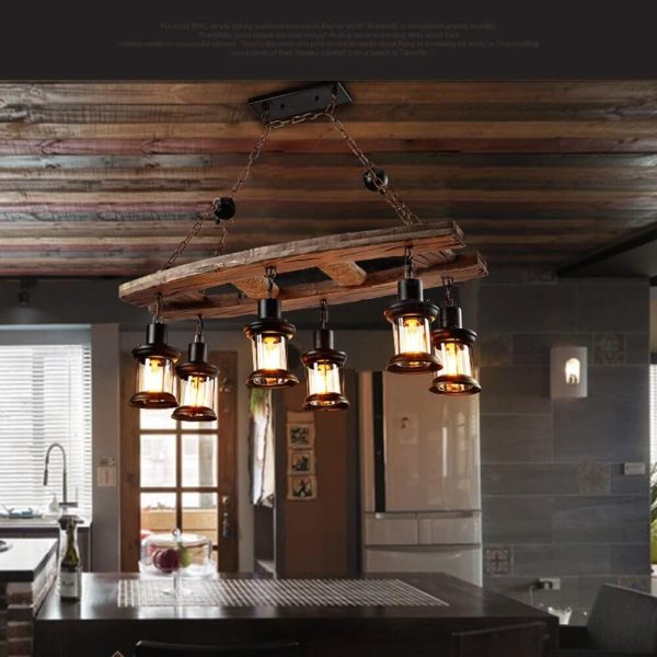 Retro Wooden 6-Light Lantern Chandeliers - Image 3