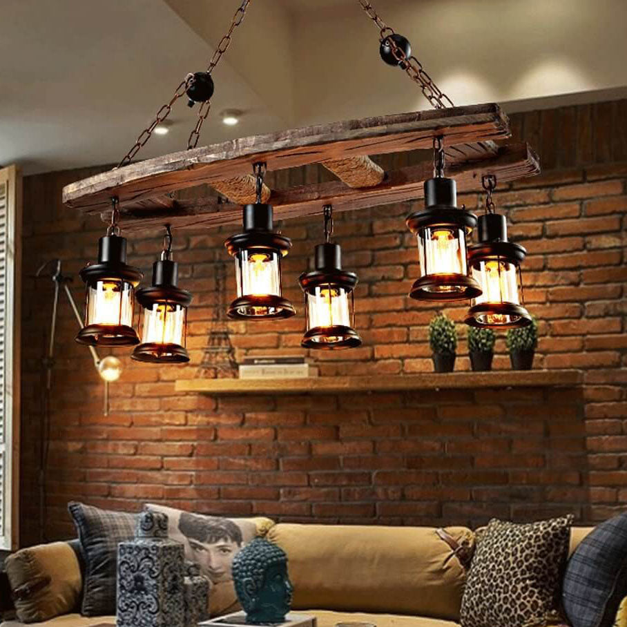 71u3-PLXmSL.jpg Retro Wooden 6-Light Lantern Chandeliers - Image 1