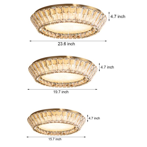 Quicksand Drum Crystal Chandelier Flush Mount Titanium Gold Ceiling Light - Image 7
