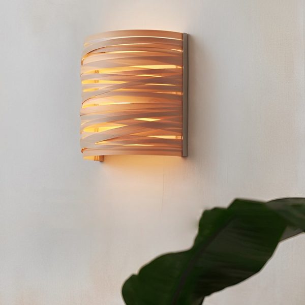 Semi-cylindrical Handmade Wood Decorative Modern Wall Lamp Atmosphere Light - Image 2
