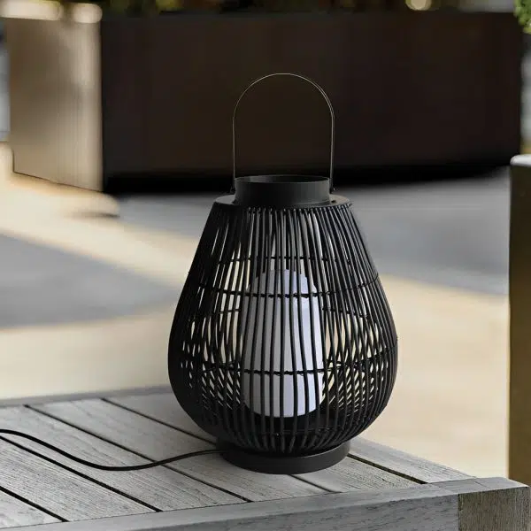 Portable Black Modern Iron Woven E27 Pillar Accent Outdoor Lantern - Image 6