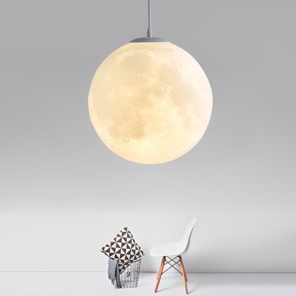 Round Moon Lunar 3D Creativity White Pendant Lamp Hanging Ceiling Lamp - Image 8