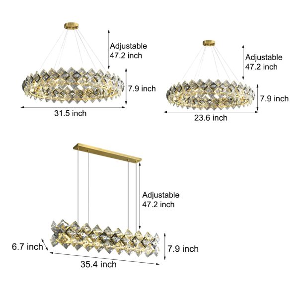 Round Luxury Long Crystal Copper Post-Modern Chandelier Dining Room Lights - Image 6