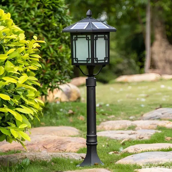 Ancient House Style Solar LED Post Light with 3-Step Dimming Durable Outdoor Lamp - Image 6
