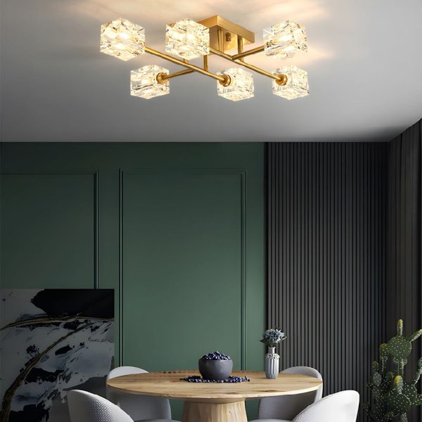 Modern Copper Crystal Cube Semi-Flush Mount Light Fixture, 4/6/8-Light - Image 3