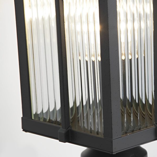 Striped Glass Shade LED Waterproof Black Modern Outdoor Post Lights - Image 8