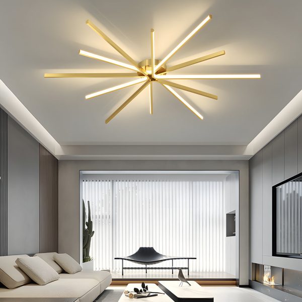 6-Light LED Semi Flush Mount Copper Starbursts Ceiling Light Fireworks Ceiling Lighting Fixture - Image 6