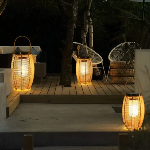 Portable Lantern Rattan LED Waterproof Solar Outdoor Lights Floor Lamp - Image 6