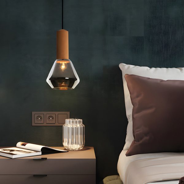 Luxury Copper Glass Jar 1-Light Wood Pendant Light Ceiling Hang Fixture Cork Diamond Glass Suspended lights - Image 4