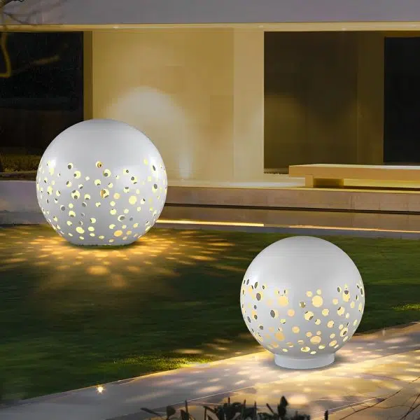Waterproof Round Metal Hollow White Modern Outdoor Lanterns Lawn Lamp - Image 6