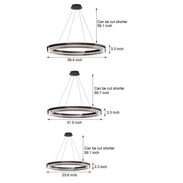 Black Glass Dimmable LED Ring Pendant Chandelier - Image 7